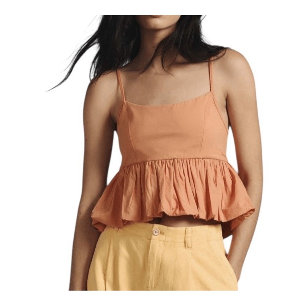 Anthropologie Maeve Top Women's XS Ruffle Bubble‎ Hem Peach Cropped Stretch